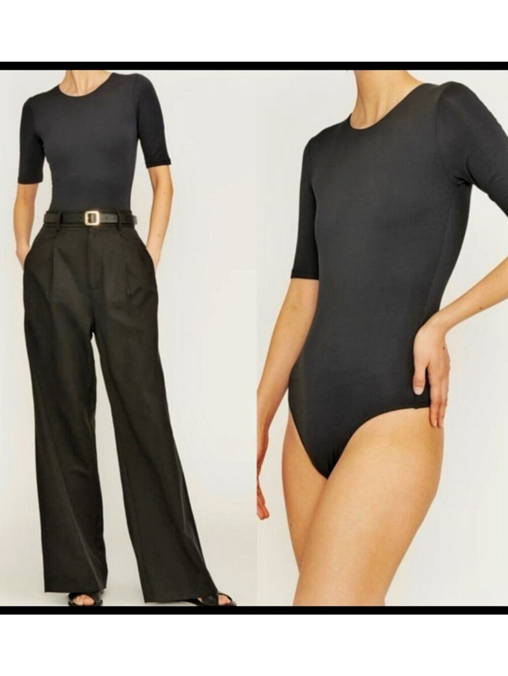 NWT Everlane The Short Sleeve Crew Neck Bodysuit Supima Cotton Black Large NEW